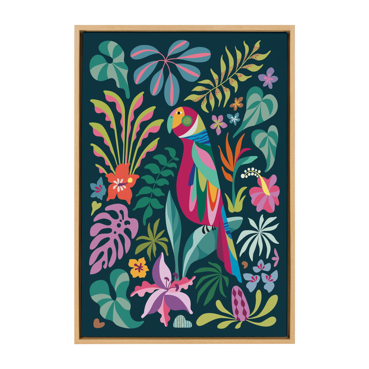 Sylvie Tropical Parrot Framed Canvas by Rachel Lee