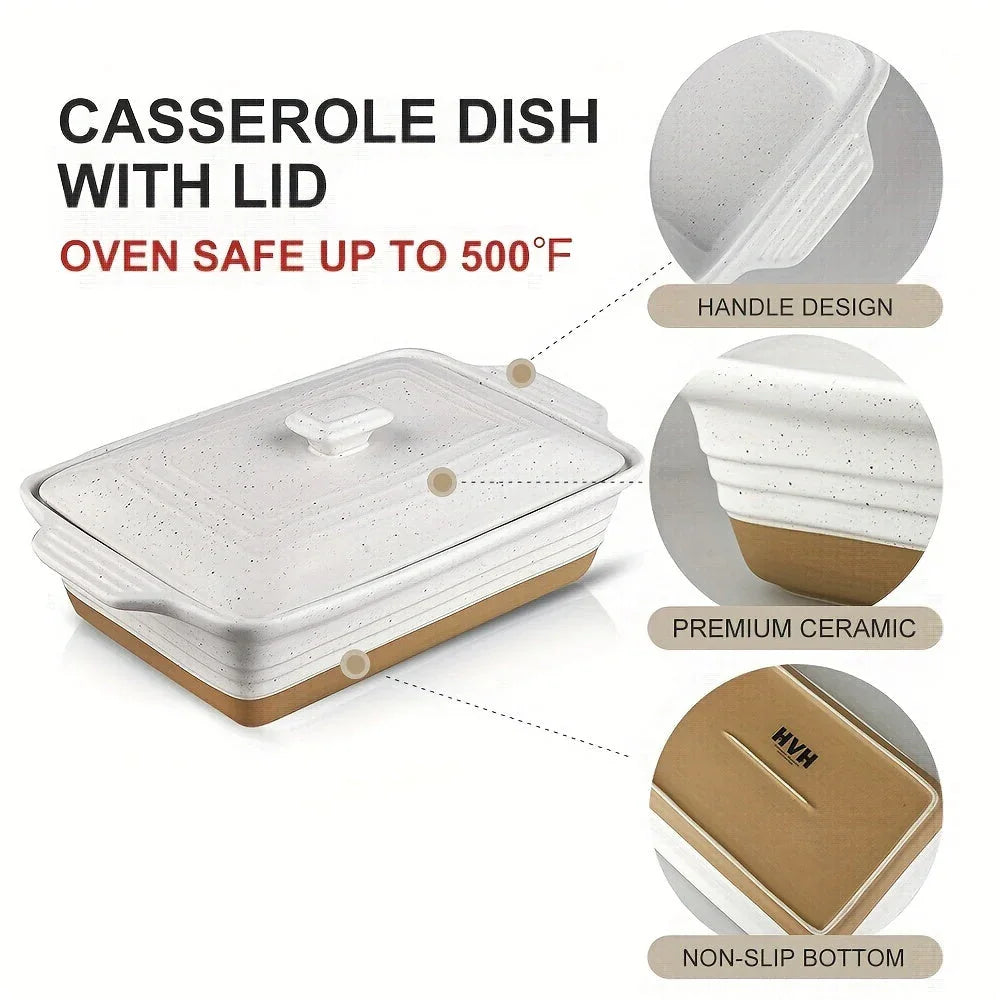 Casserole Dish with Lid 13x9 Farmhouse Rectangular Baking Dish