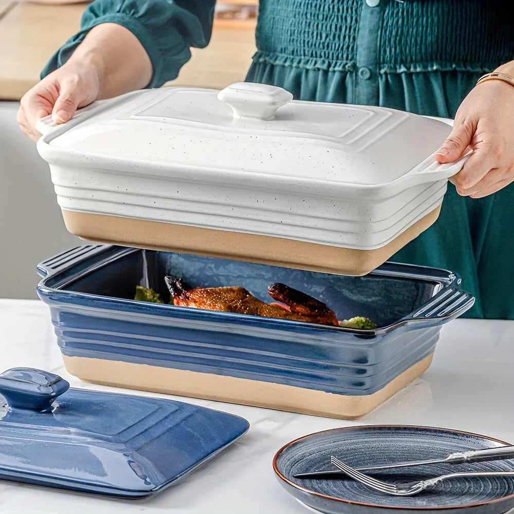 Casserole Dish with Lid 13x9 Farmhouse Rectangular Baking Dish