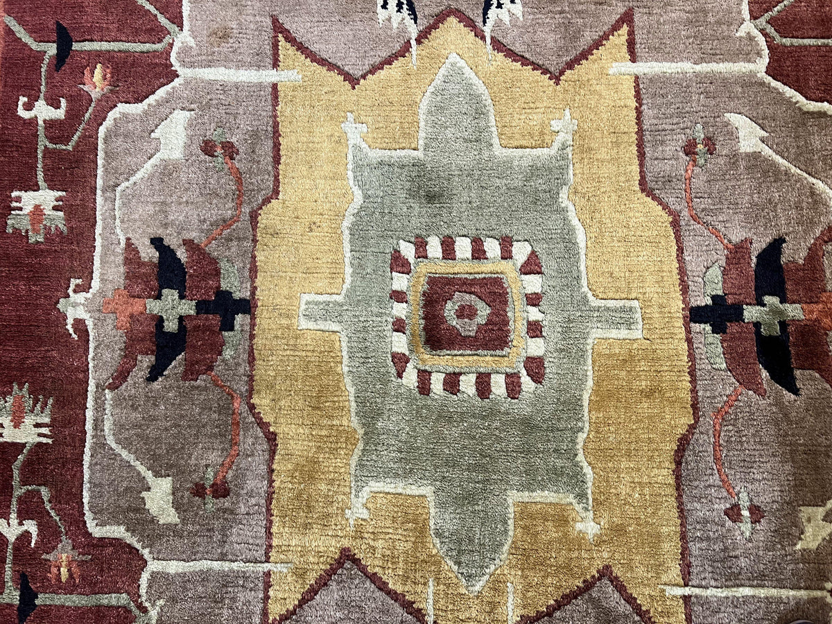 Tibetan Rug 7x10, Geometric Medallion, Red Green Taupe, Hand Knotted, Soft Wool Area Rug, Contemporary Carpet, Handmade Nepali Rug 7 x 10 ft - Jewel Rugs, view 12