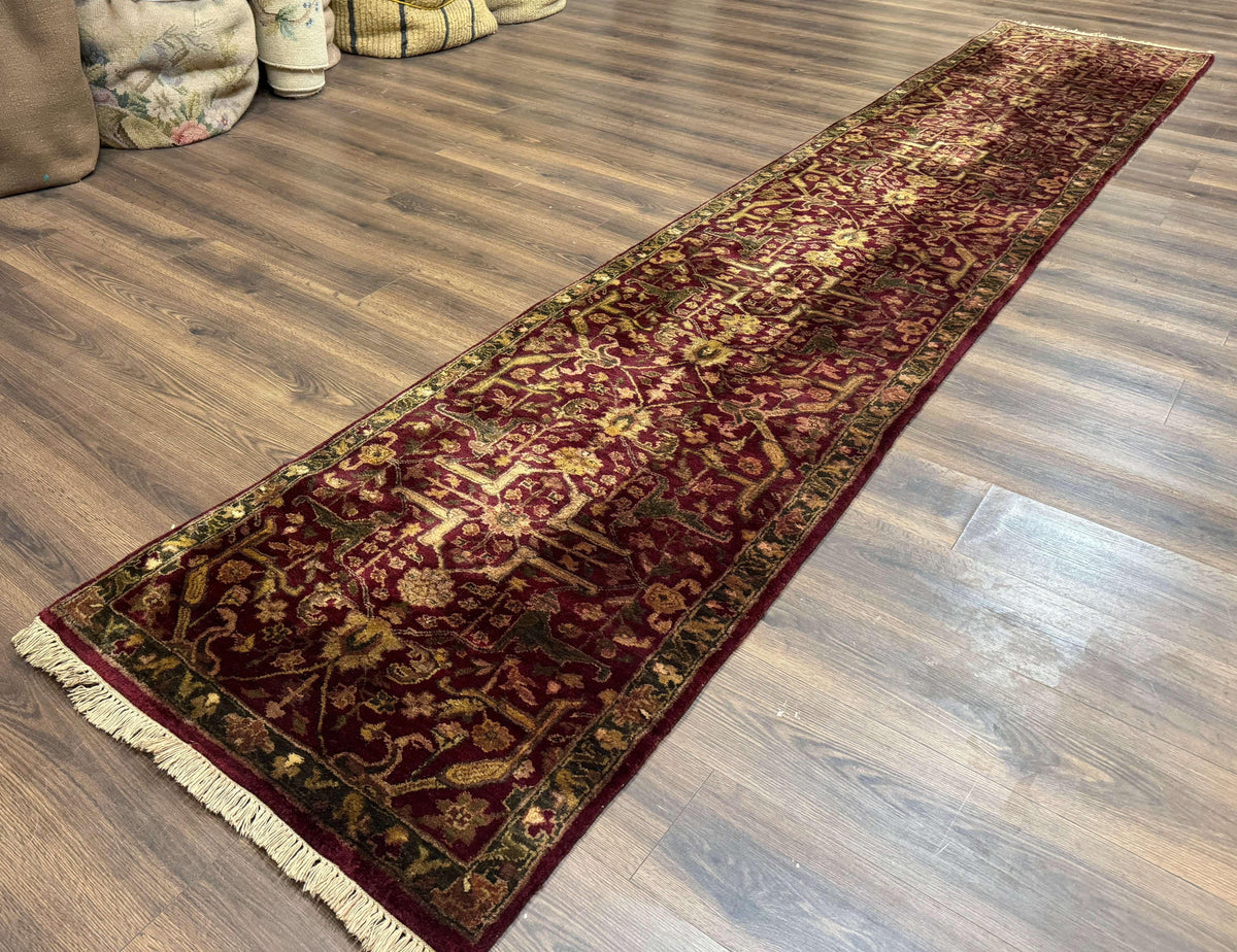 Indo Persian Runner Rug 2.7 x 13.8, Maroon, Wool, Handmade Indian Rug for Hallway - Jewel Rugs, view 2