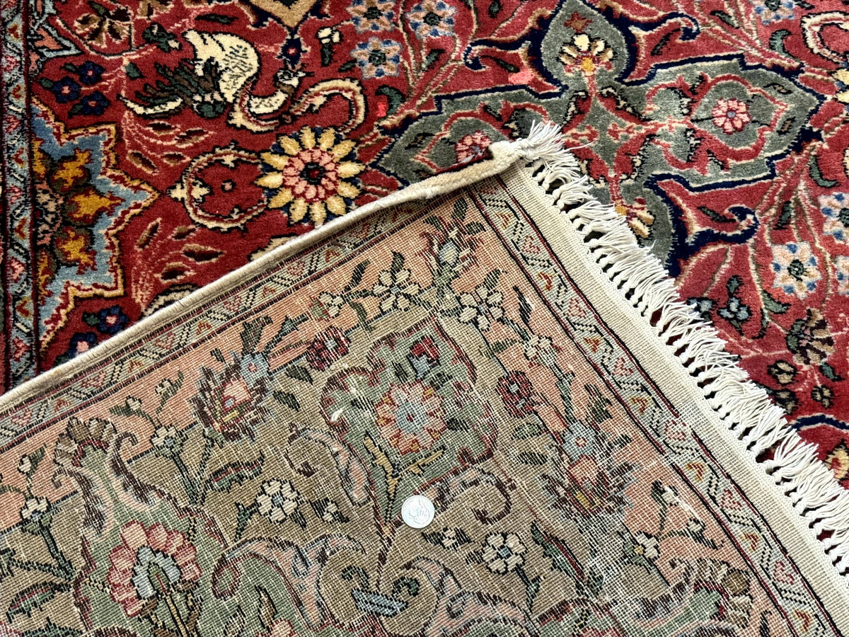 Antique Tabriz Persian Rug 7x10, Red Cream Tan, Unique Design, Fine 270 KPSI, Birds, Floral - Jewel Rugs, view 10