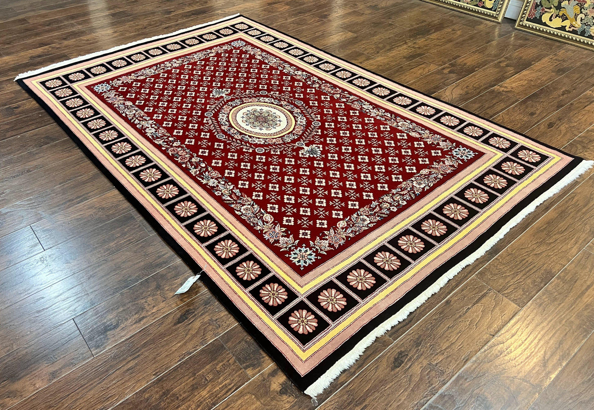 Pakistani Rug 6x9, European Aubusson Design, Wool Handmade Vintage Carpet, Dark Red, 6 x 9 Medium Sized Rug - Jewel Rugs, view 13