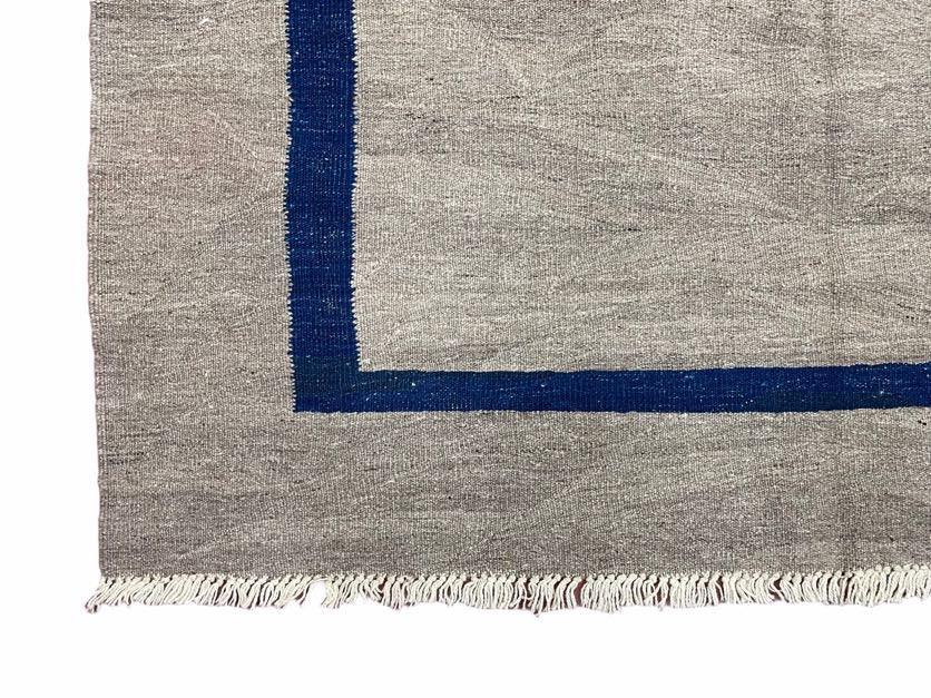 Geometric Turkish Kilim Rug 5' 7" x 7' 9", Flatweave Carpet, Minimal Design, Anatolian Carpet, Gray, Geometric, Dark Blue, Hand-Knotted, New - Jewel Rugs, view 10
