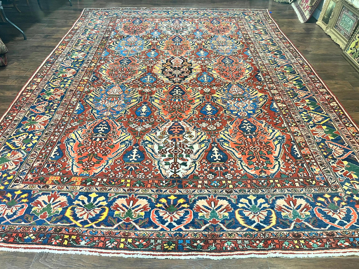 Large Persian Bakhtiari Rug 10x14, Rare Perisan Tribal Rug, Red Blue Ivory Multicolor, Hand Knotted, Semi Antique Carpet - Jewel Rugs, view 2