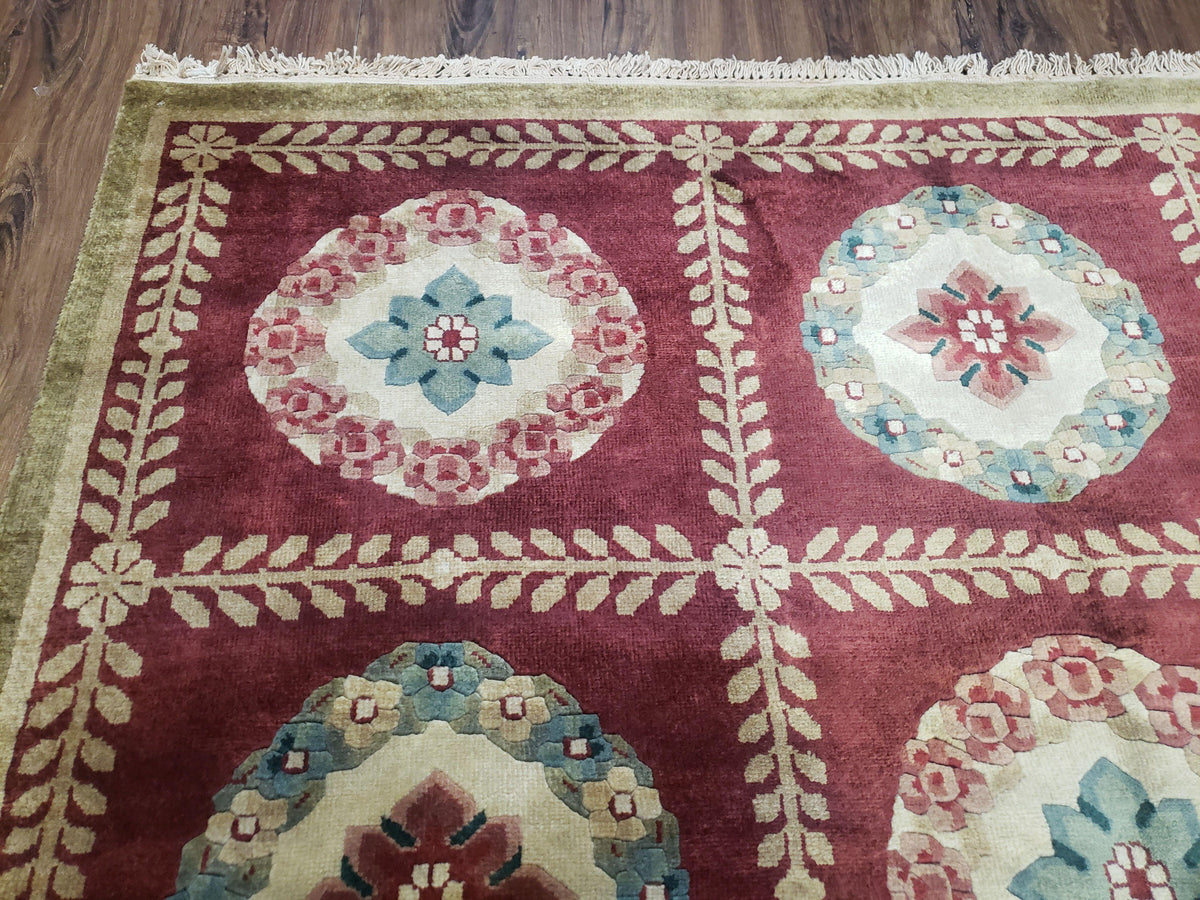 Nepalese Aubusson Panel Rug 6x9, Red & Ivory Soft Plush Tibetan Pile Rug, Wool Hand-Knotted Carpet, 6 x 9 Elegant Area Rug, Office Room Rug - Jewel Rugs, view 7