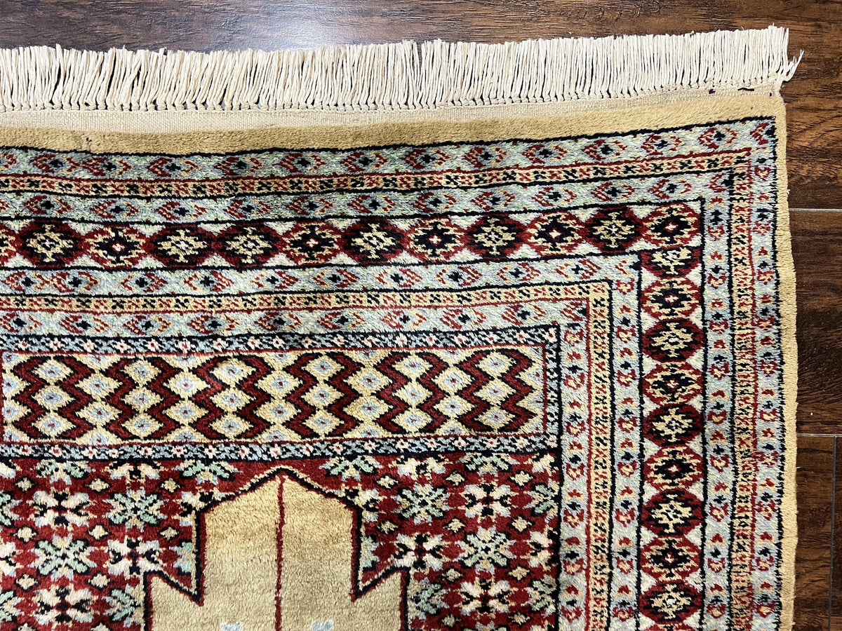 Bokhara Prayer Rug 3x5, Pakistani Turkoman Carpet, Tan, Handmade Vintage Wool Carpet - Jewel Rugs, view 8