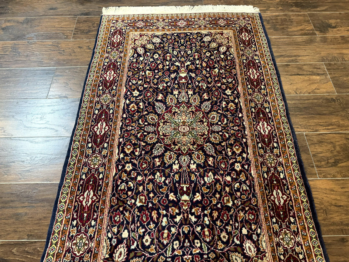 Indo Kashmiri Rug 3x5, Navy Blue, Very Fine 400 KPSI, Pair A - Jewel Rugs, view 3