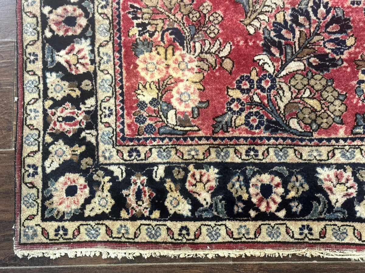 Antique Persian Sarouk Rug 4x7, Floral, Red 1920s Persian Wool Carpet - Jewel Rugs, view 9