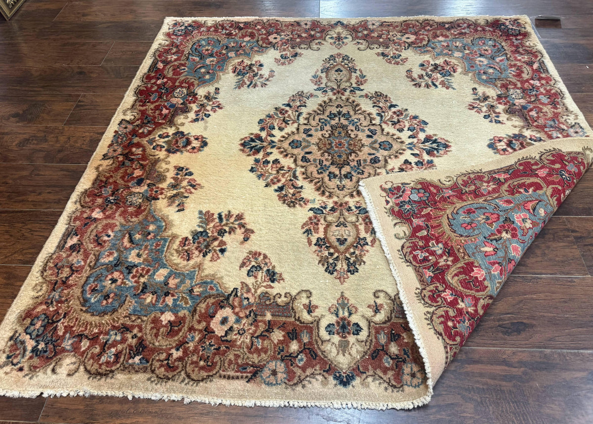 Square Persian Kerman Rug, Beige/Cream and Light Blue, Traditional Persian Rug, 5.5 x 5.5 ft - Jewel Rugs, view 12