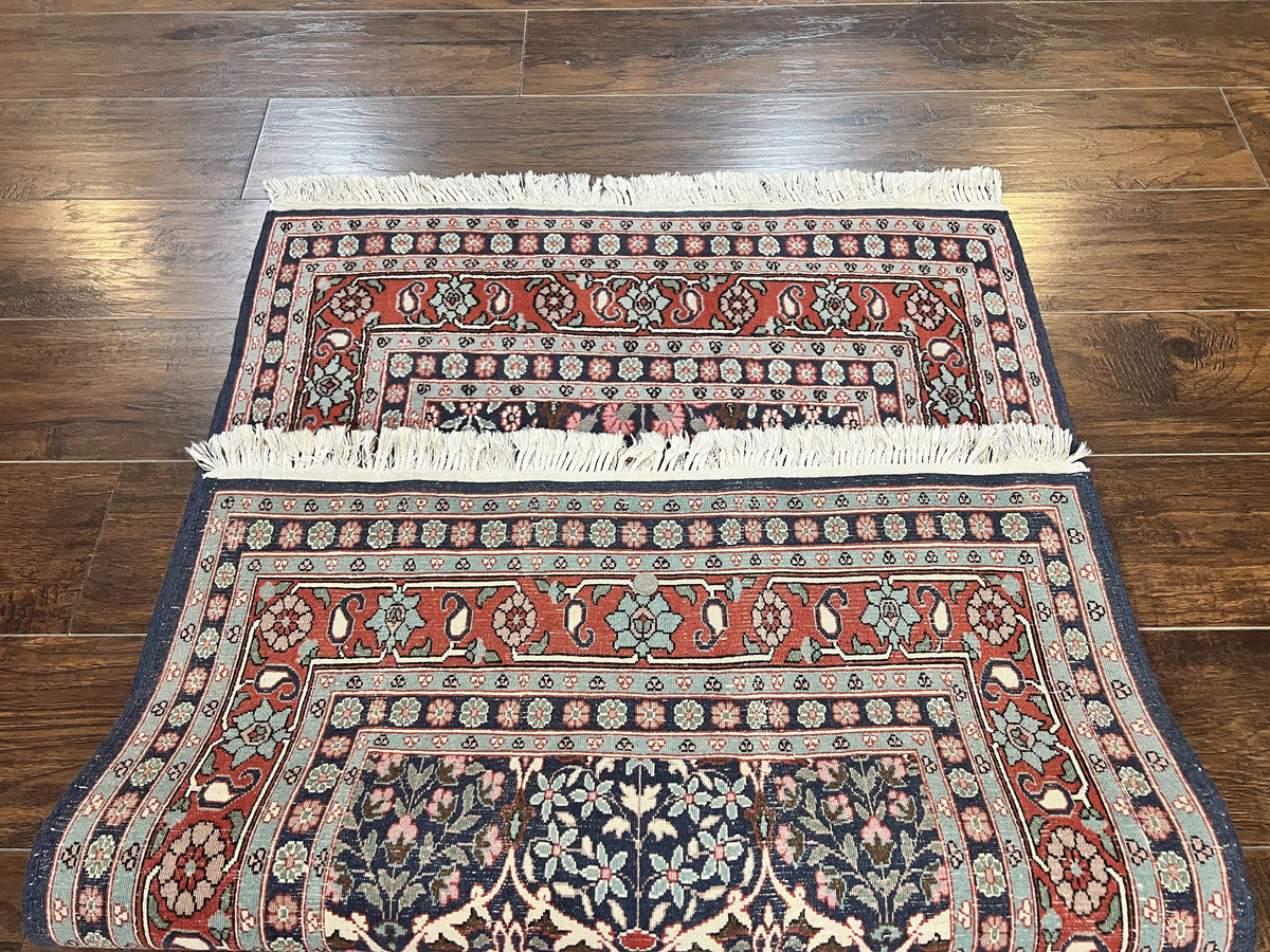 Pak Persian Rug 3x4, Wool Hand Knotted Vintage Traditional Carpet, Navy Blue & Red, Very Fine Small Handmade Floral Rug - Jewel Rugs, view 12