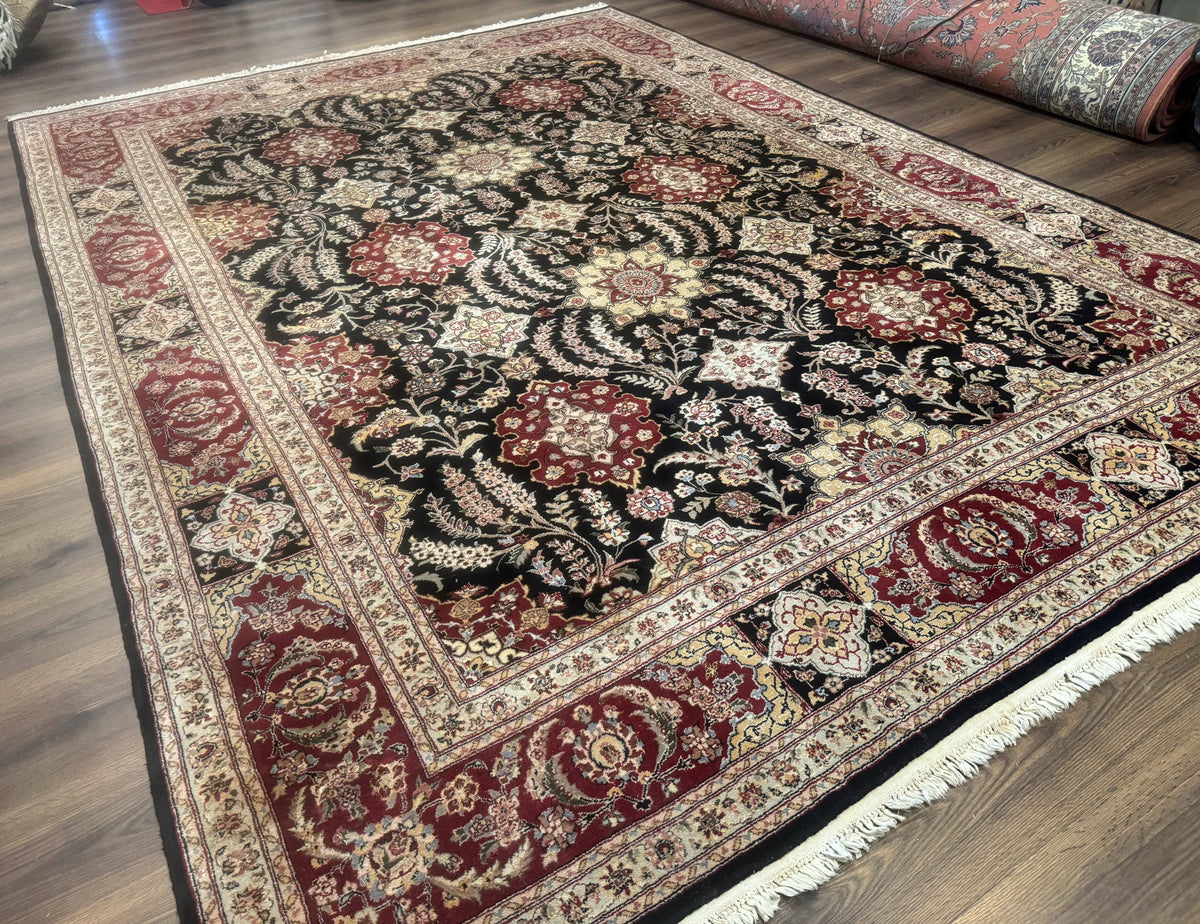 Sino Persian Rug 9x12, Black & Maroon, Wool and Silk, Allover Pattern - Jewel Rugs, view 12