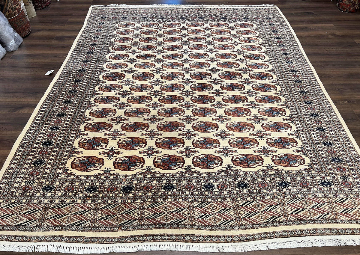 Pakistani Bokhara Rug 8x10, Wool Turkoman Carpet, Ivory/Cream - Jewel Rugs, view 2