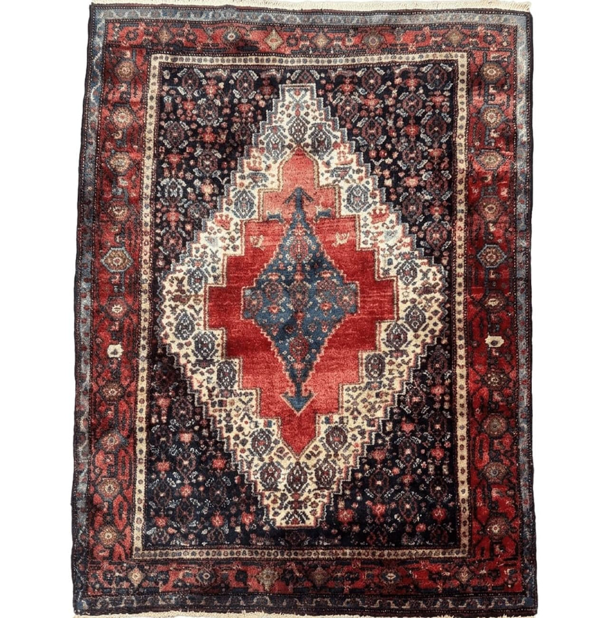 Antique Persian Kurdish Senneh Rug 4x5 Tribal Carpet Wool Geometric Medallion - Jewel Rugs