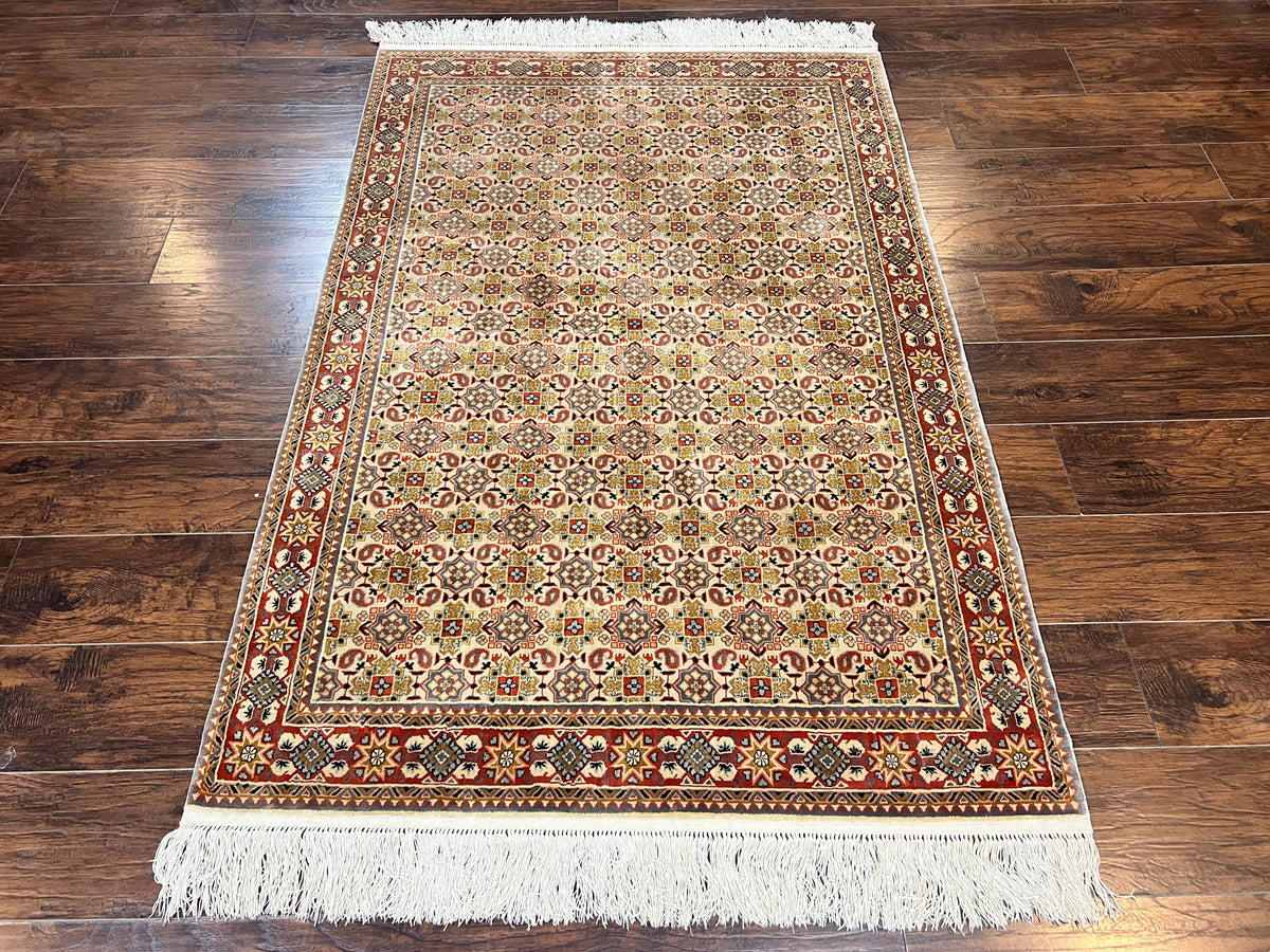 Turkish Kayseri Silk Rug 4x6, Hand Knotted Handmade Vintage Allover Pattern, Fine Silk Oriental Carpet 4 x 6 ft, Traditional Rug, Cream - Jewel Rugs, view 2