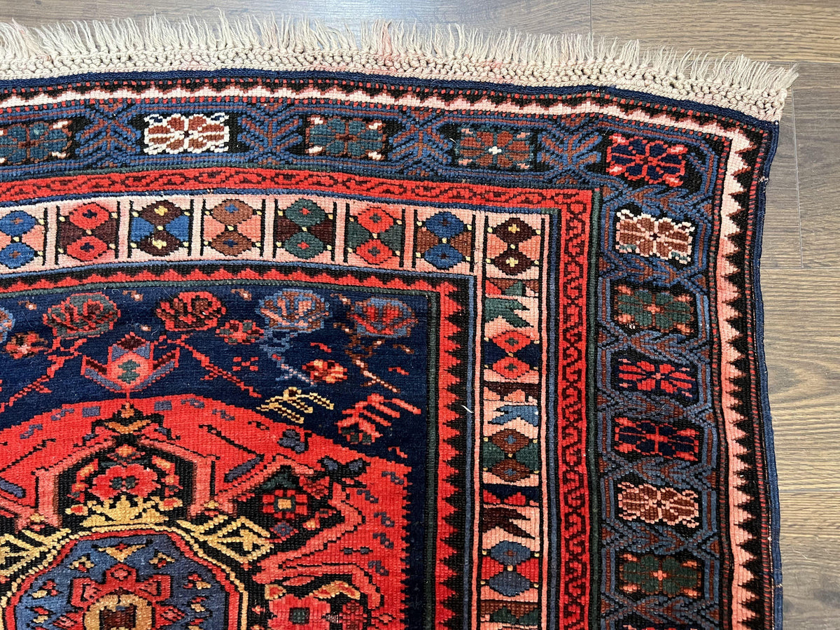 Antique Caucasian Seychour Rug 3.7 x 5.5, Collectible Oriental Carpet, Navy Blue and Red, Fine Kuba Rug, Vintage Rug, Wool Hand Knotted Rug - Jewel Rugs, view 8