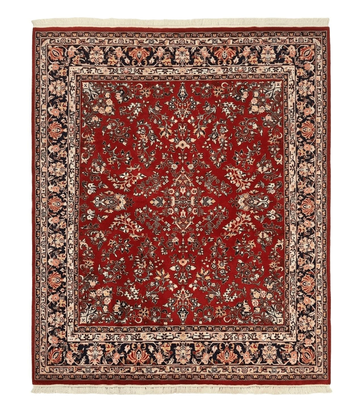 Indo Persian Sarouk Rug 8x10, Red, Floral Allover, Handmade Vintage Wool Carpet, Traditional Rug - Jewel Rugs