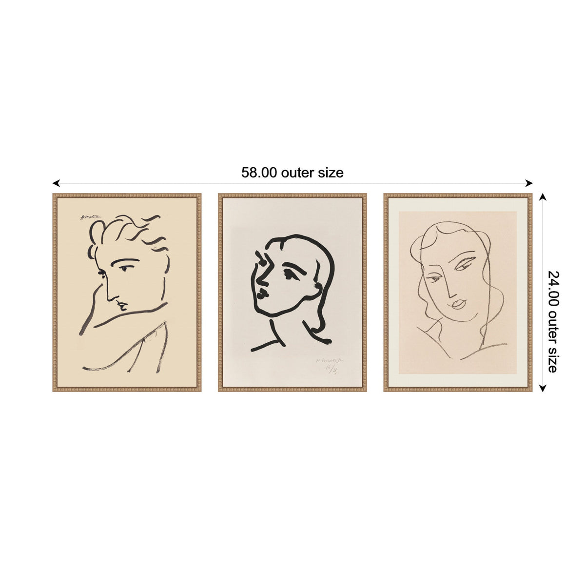 Profil de Femme Henri Matisse 3 Piece Framed Canvas Wall Art Set by Nostalgia Prints