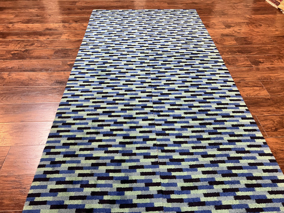 Wide Runner Rug 4.7 x 12, Blue Multicolor Contemporary Wool Power Loomed Rug, Mosiac Design - Jewel Rugs, view 3