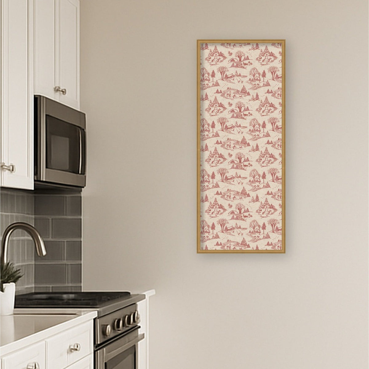 Kate and Laurel Framed Fabric Pinboard Wonderland Red Toile