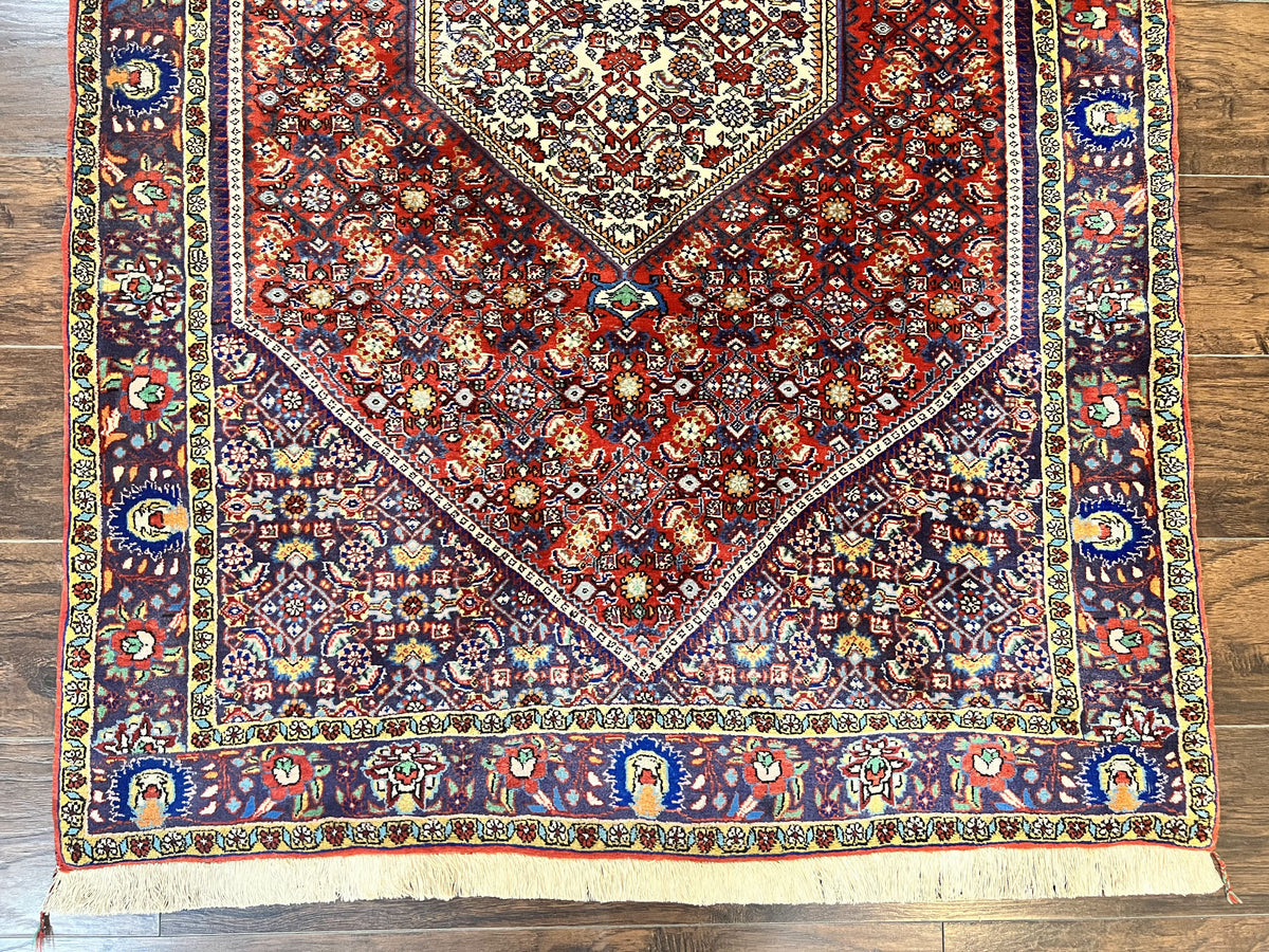 Persian Bidjar Rug 4x6, Handmade Oriental Carpet, Fine Weave, Herati Mahi Pattern, Vintage, Red, 300 KPSI - Jewel Rugs, view 5