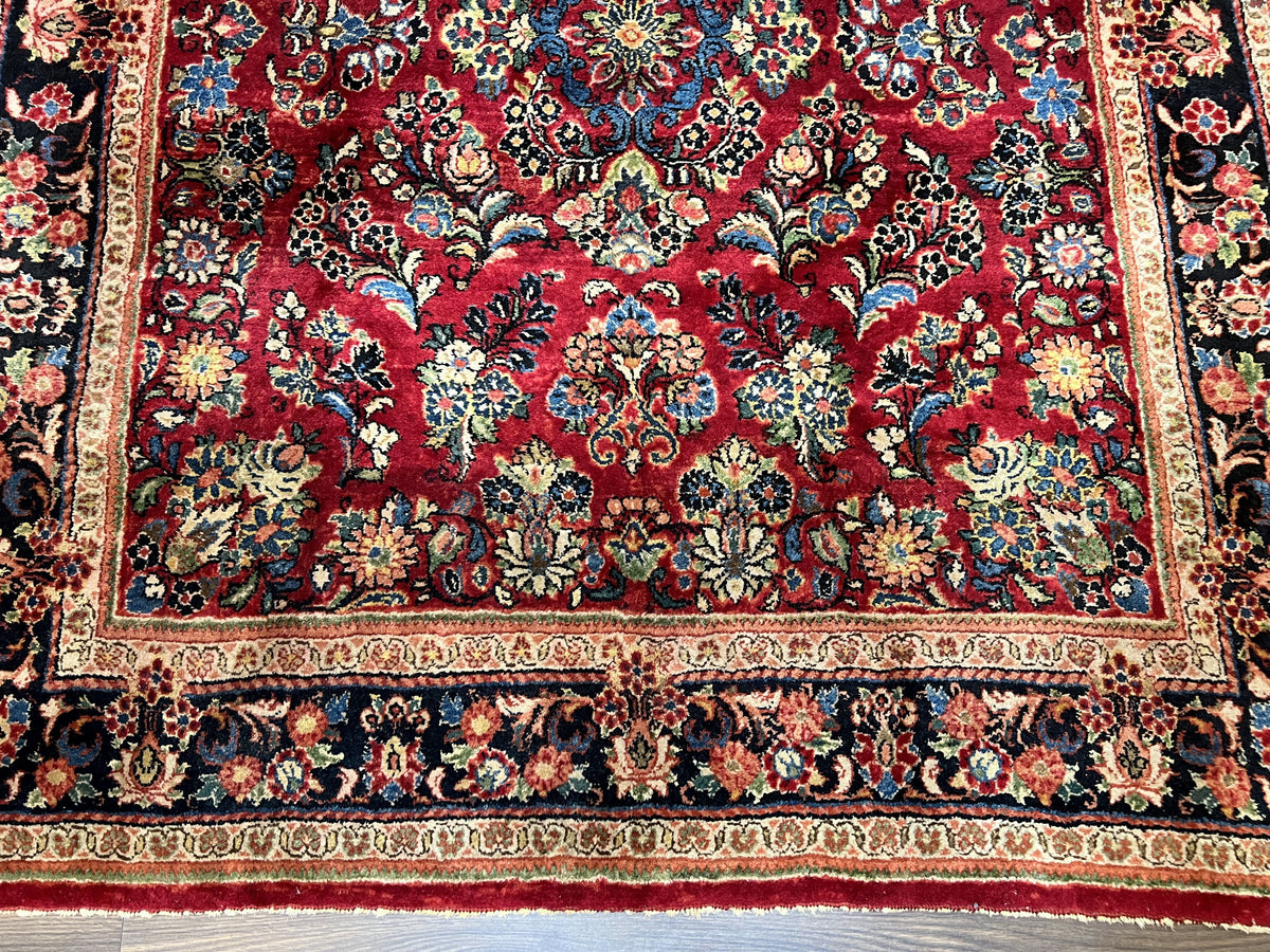 Persian Sarouk Rug 5x6, Hand Knotted Antique 1920s Sarouk, Red Navy Blue - Jewel Rugs, view 5
