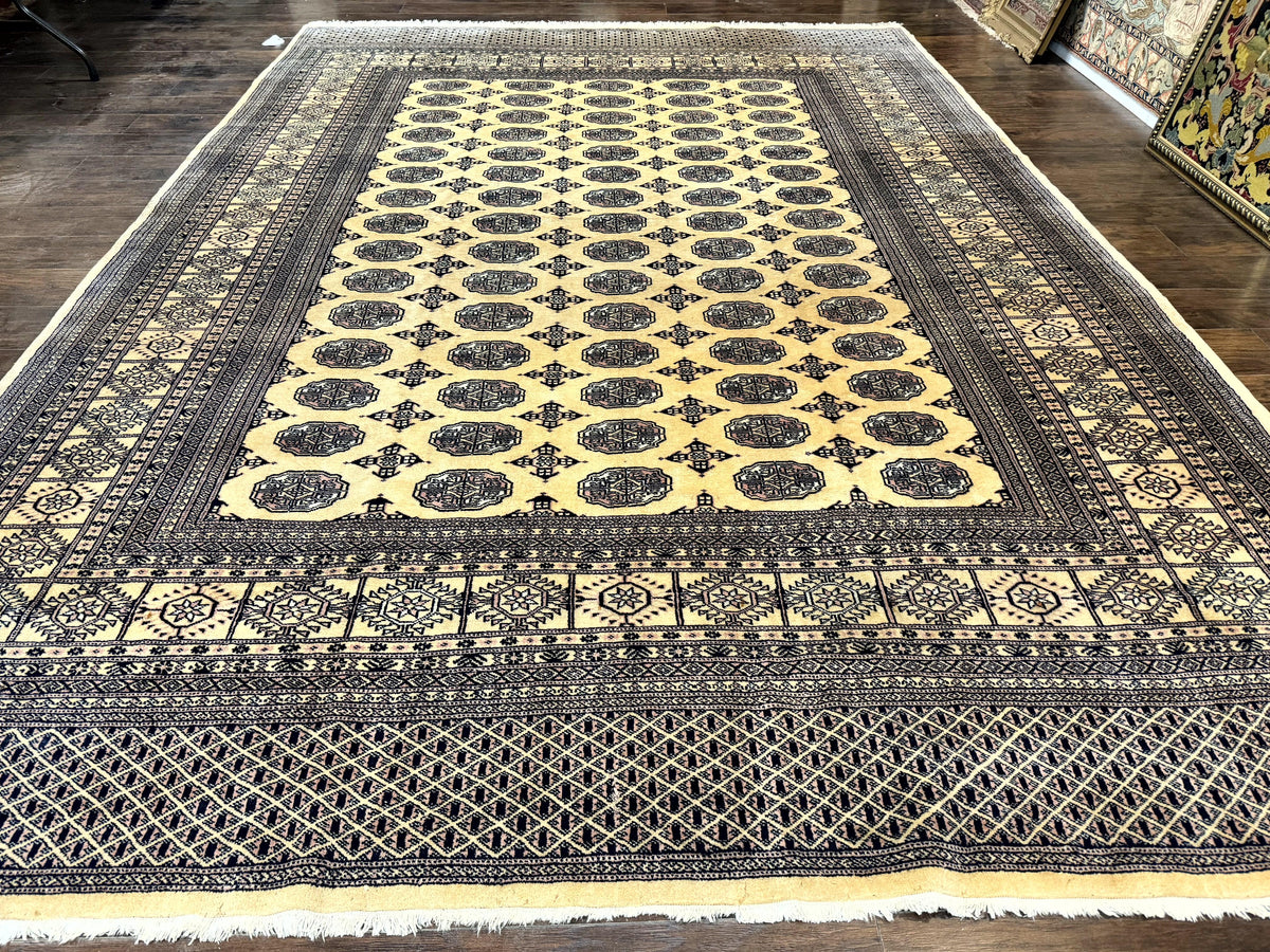 Pakistani Bokhara Turkoman Rug 9x11, Cream, Handmade Wool Vintage Carpet - Jewel Rugs, view 2