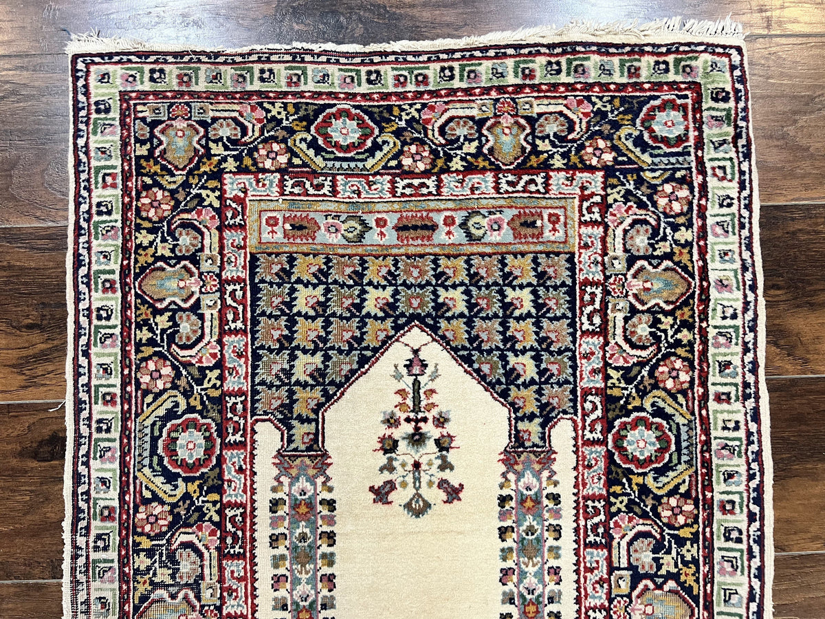 Turkish Prayer Rug 2.5 x 4, Vintage Wool Hand Knotted Carpet, Ivory - Jewel Rugs, view 3