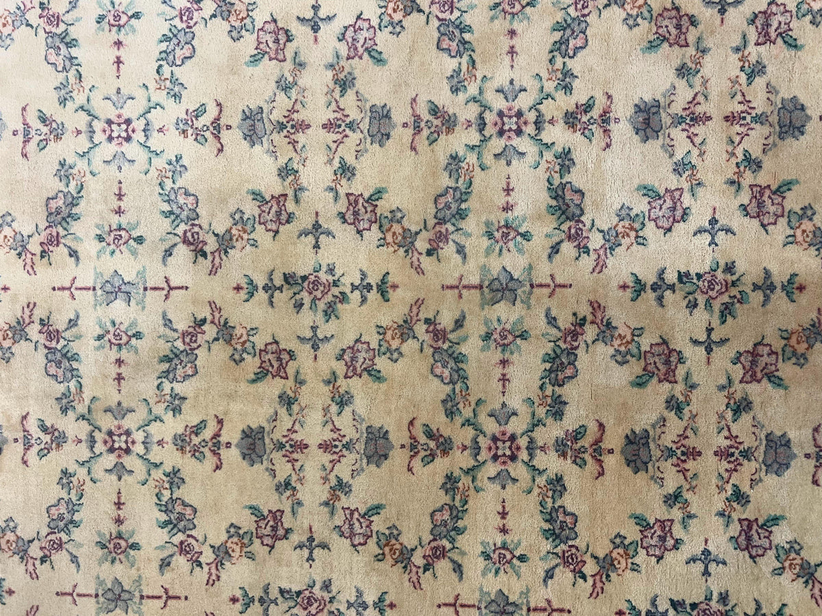 Sino Persian Rug 8x10, Floral, Oatmeal and Light Teal, Handmade Wool Vintage Carpet - Jewel Rugs, view 5