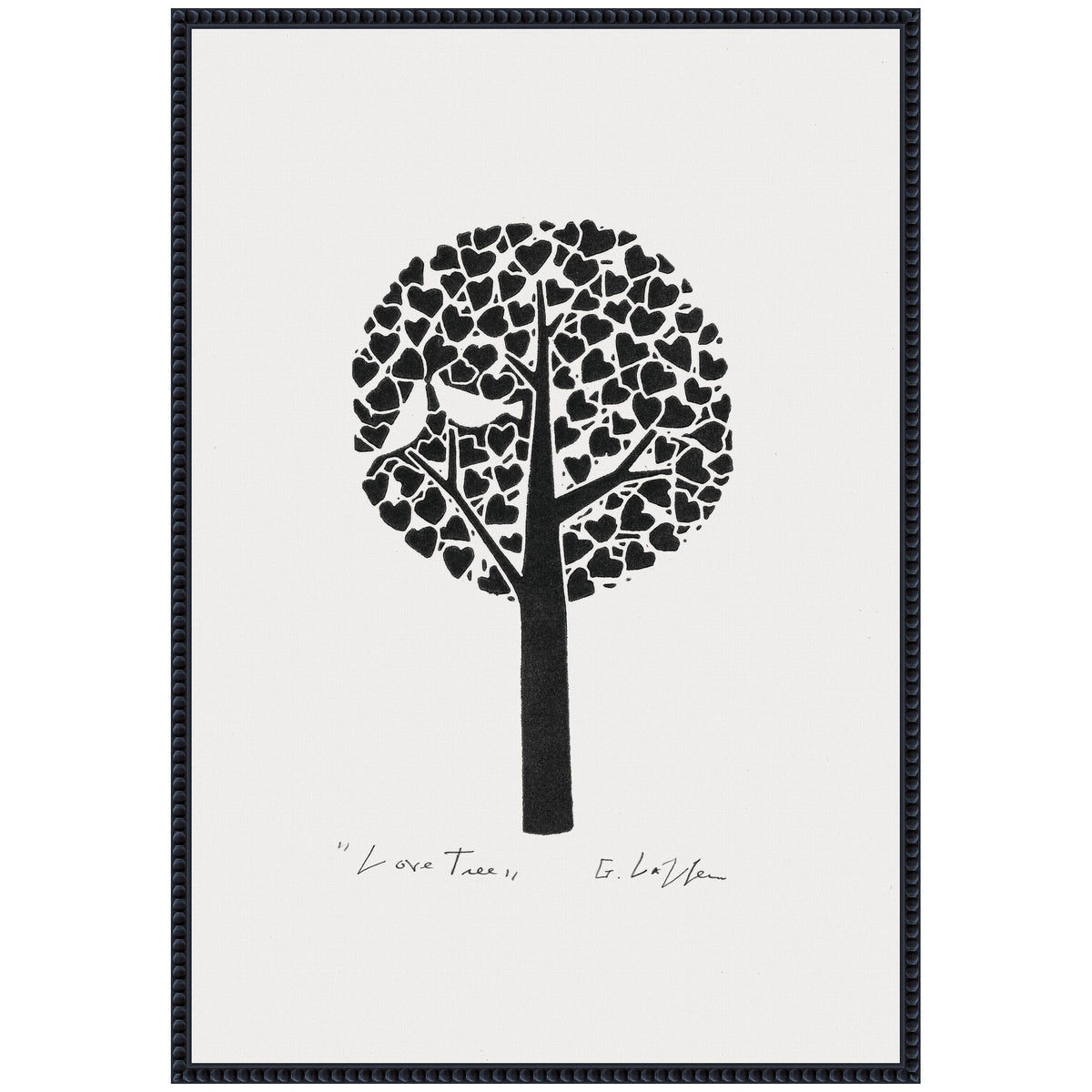 Sylvie Black and White Love Tree Linocut Framed Canvas by Giuliana Lazzerini