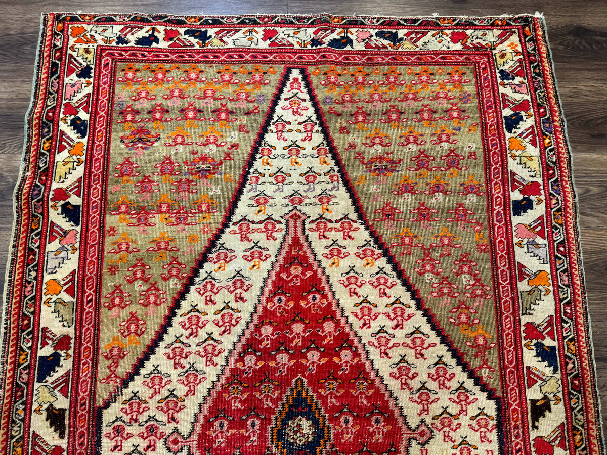 Antique Persian Malayer Rug 4x7, Tribal Senneh Carpet, Geometric, Diamond Design - Jewel Rugs, view 3