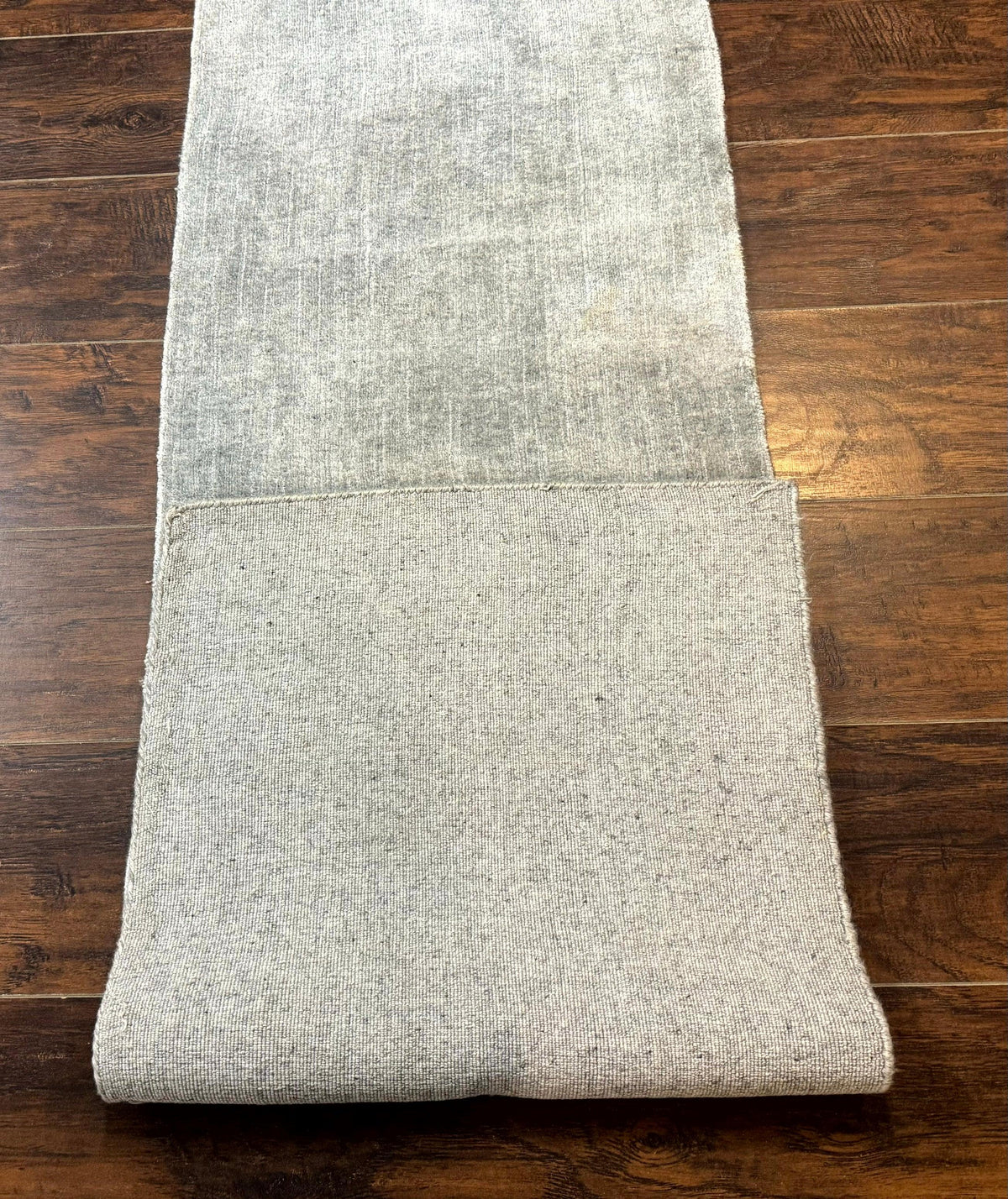 Modern Tibetan Runner Rug 1.9 x 8.6, Wool and Silk Highlights, Gray/Silver, Narrow Runner for Hallway or Kitchen - Jewel Rugs, view 10