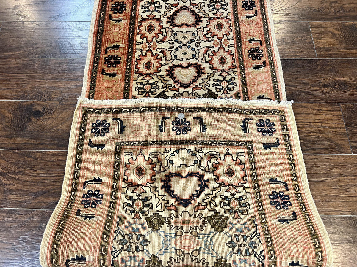 Romanian Runner Rug 2.6 x 12.9, Wool Handmade Hand Knotted Skinny Runner for Hallway, Floral Allover, Vintage Tan Runner - Jewel Rugs, view 11
