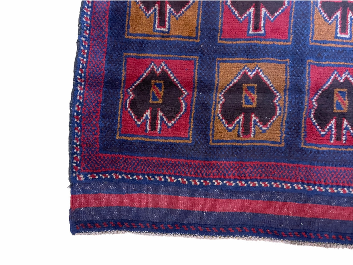 2' 9" X 4' 5" Vintage Handmade Tribal Wool Rug Balouchi Afghan Rug Blue Red 3x5 - Jewel Rugs, view 8