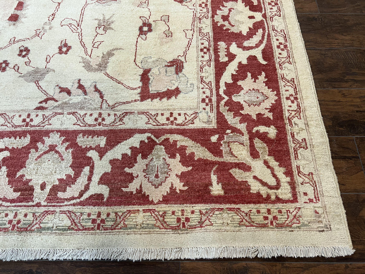 Peshawar Rug 8x12 Pakistani Carpet, Oriental Rug 8 x 12 Chobi Rug, Beige and Red, Allover Large Floral Design, Hand Knotted Vintage Wool - Jewel Rugs, view 10