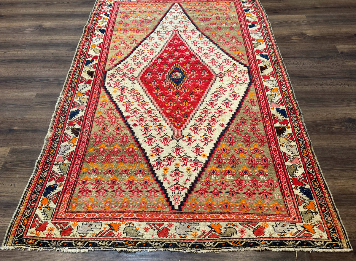 Antique Persian Malayer Rug 4x7, Tribal Senneh Carpet, Geometric, Diamond Design - Jewel Rugs, view 5