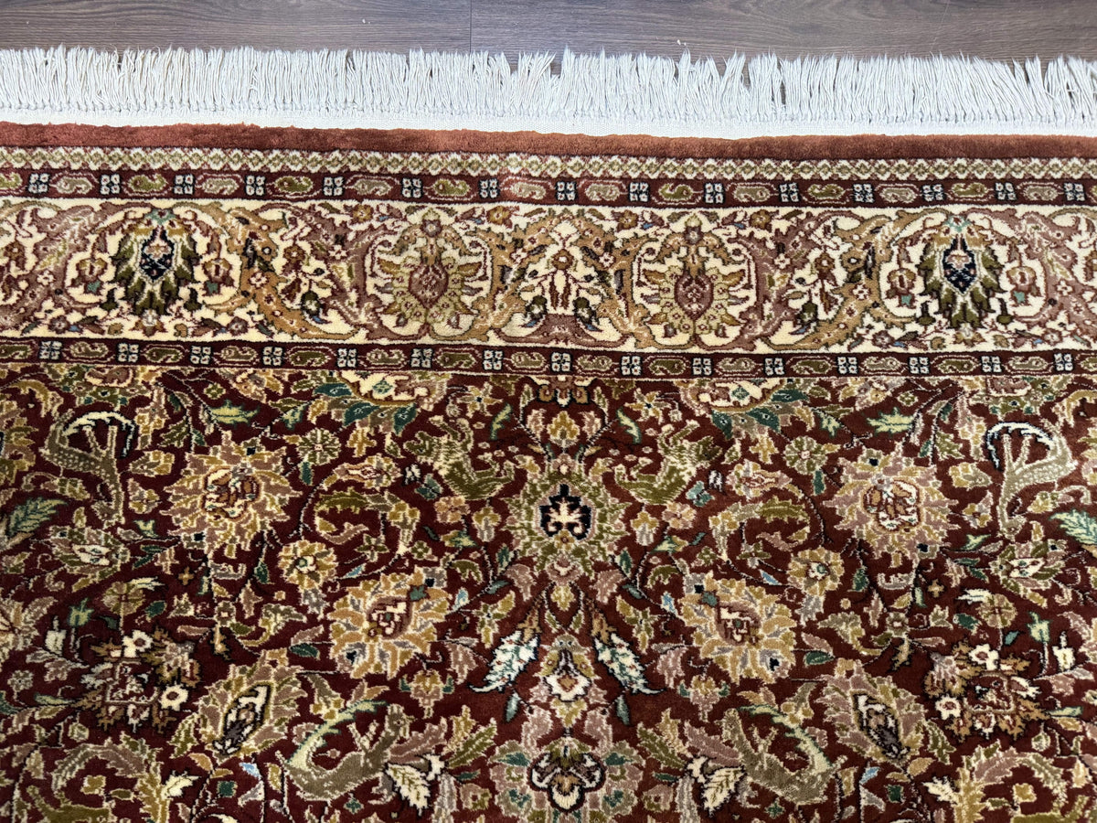 Tree of Life Indian Kashmiri Rug 6x9, Rust Red and Cream, Animal Pictorials, Fine 290 KPSI - Jewel Rugs, view 3