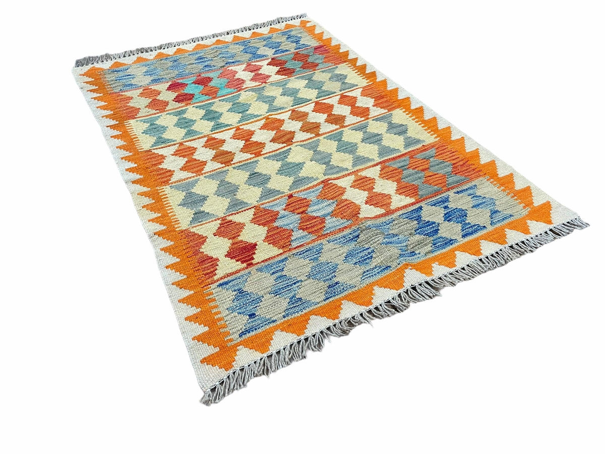 Small Chobi Kilim Rug 3x4 Colorful Diamond Kilim Small Turkish Multicolor Kilim with Diamond Pattern Wool Flatweave Nice - Jewel Rugs, view 4