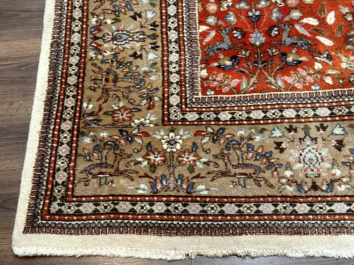 Persian Tabriz Rug 6x10, Burnt Orange and Tan, Animal Pictorials, Deer, Floral, Taba Tabae Carpet - Jewel Rugs, view 8