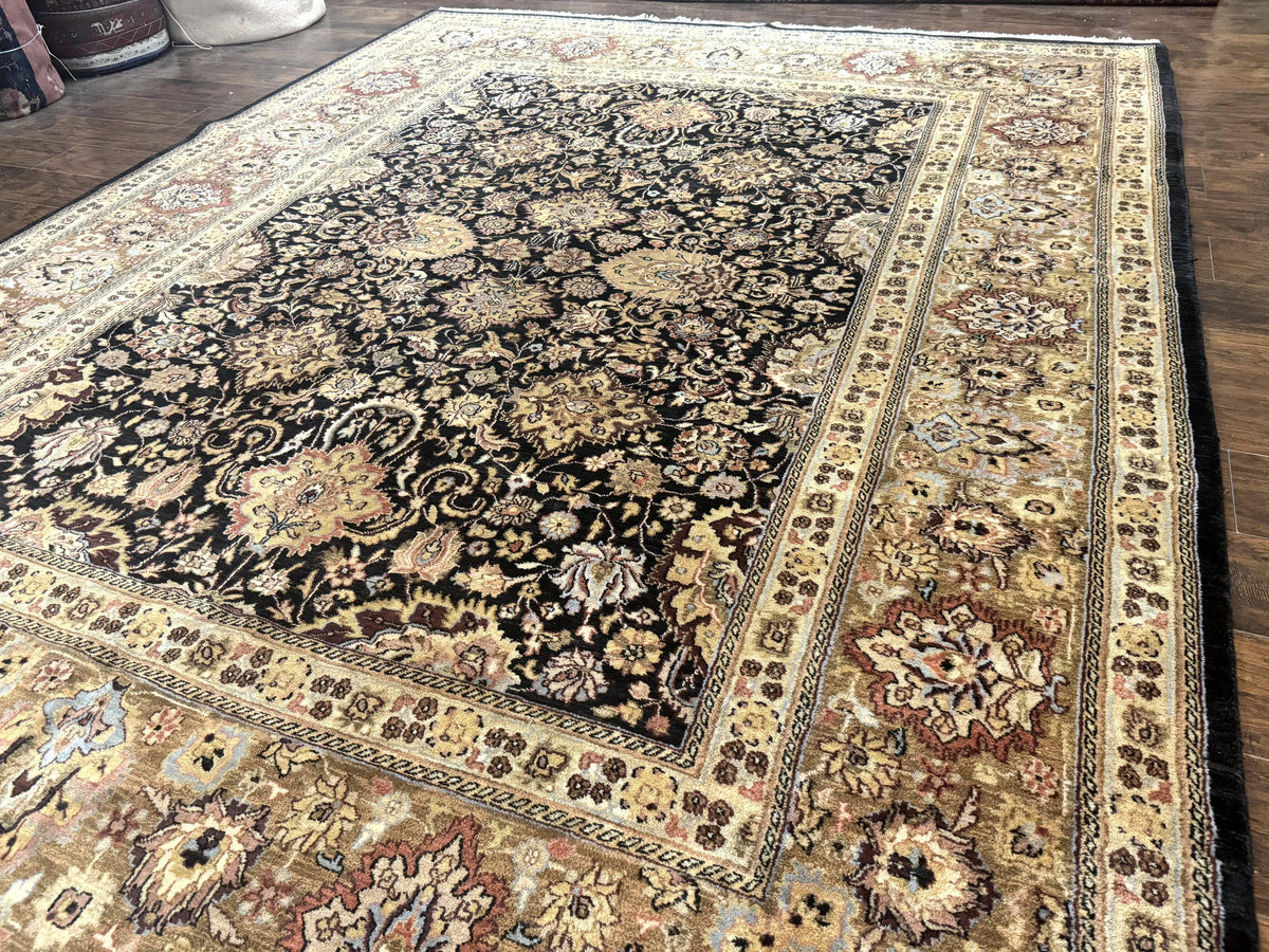 Indo Persian Rug 9x12, Floral Allover, Midnight Blue, Handmade Vintage Wool Oriental Carpet - Jewel Rugs, view 3