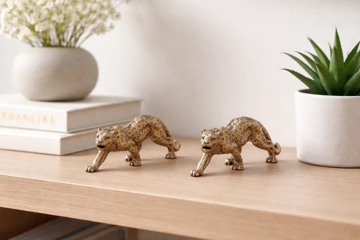 Mini Brass Leopard Figurine Vintage Style for Your Home and Office