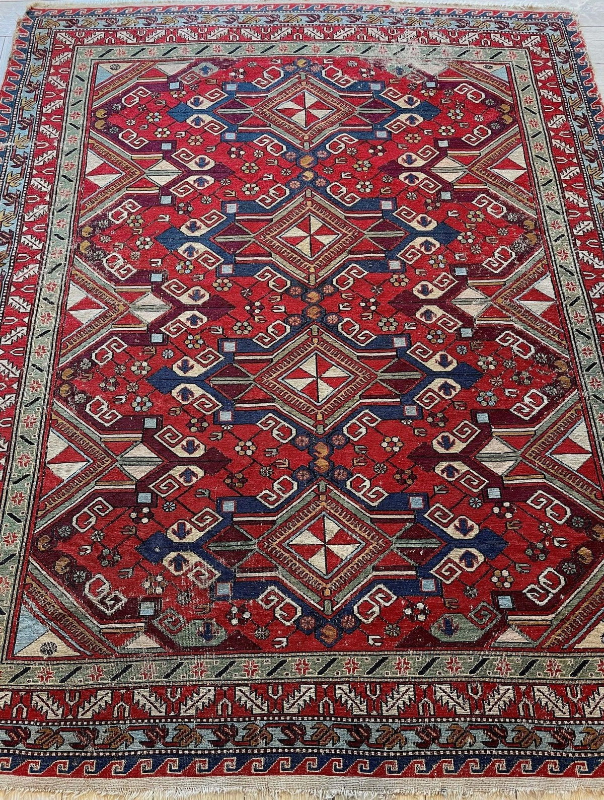 Antique Persian Soumak Rug 6x8 | Red, Navy & Ivory | Hand-Woven Wool Flatweave - Rugistan