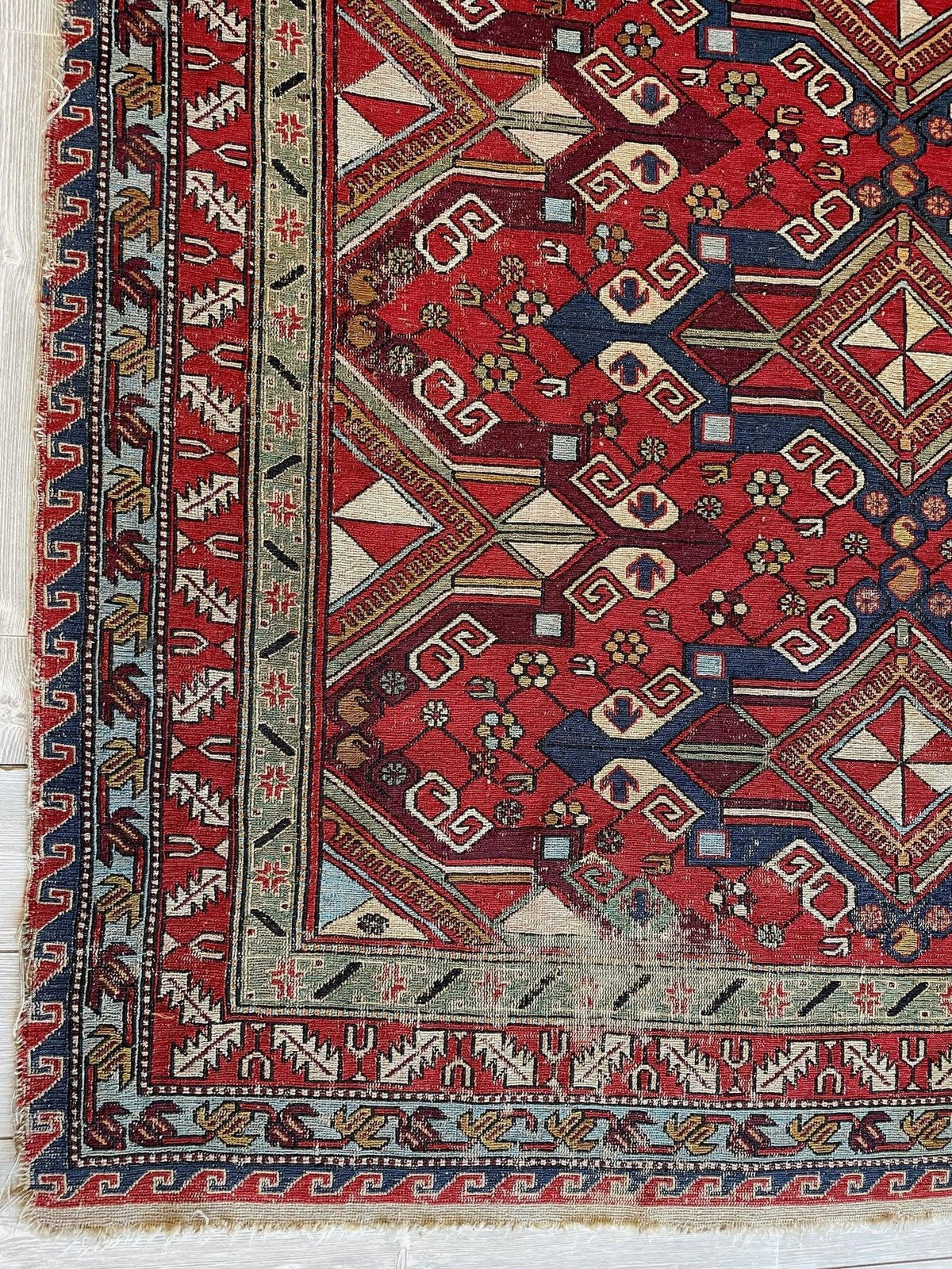 Antique Persian Soumak Rug 6x8 | Red, Navy & Ivory | Hand-Woven Wool Flatweave - Rugistan, view 11