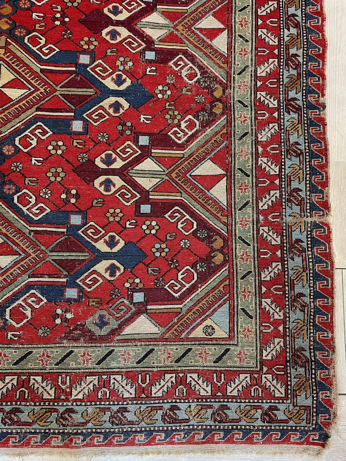 Antique Persian Soumak Rug 6x8 | Red, Navy & Ivory | Hand-Woven Wool Flatweave - Rugistan, view 13