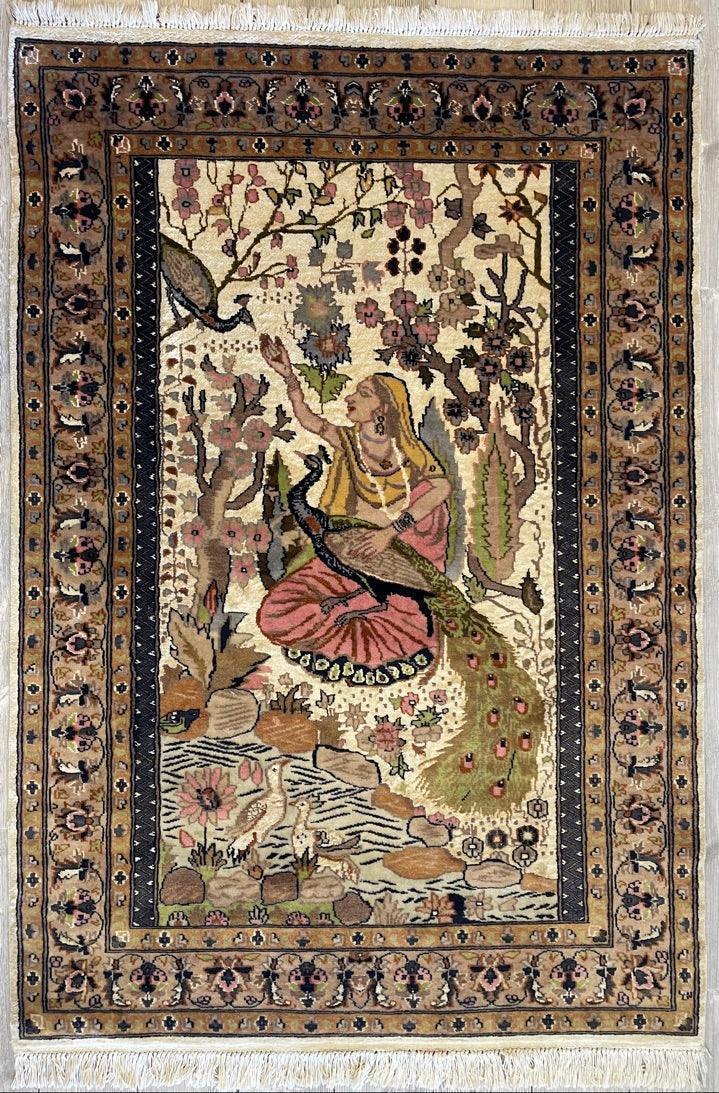 Vintage Chinese Rug 4x6 | Ivory, Beige & Pink | Hand-Knotted Wool - Rugistan, view 2
