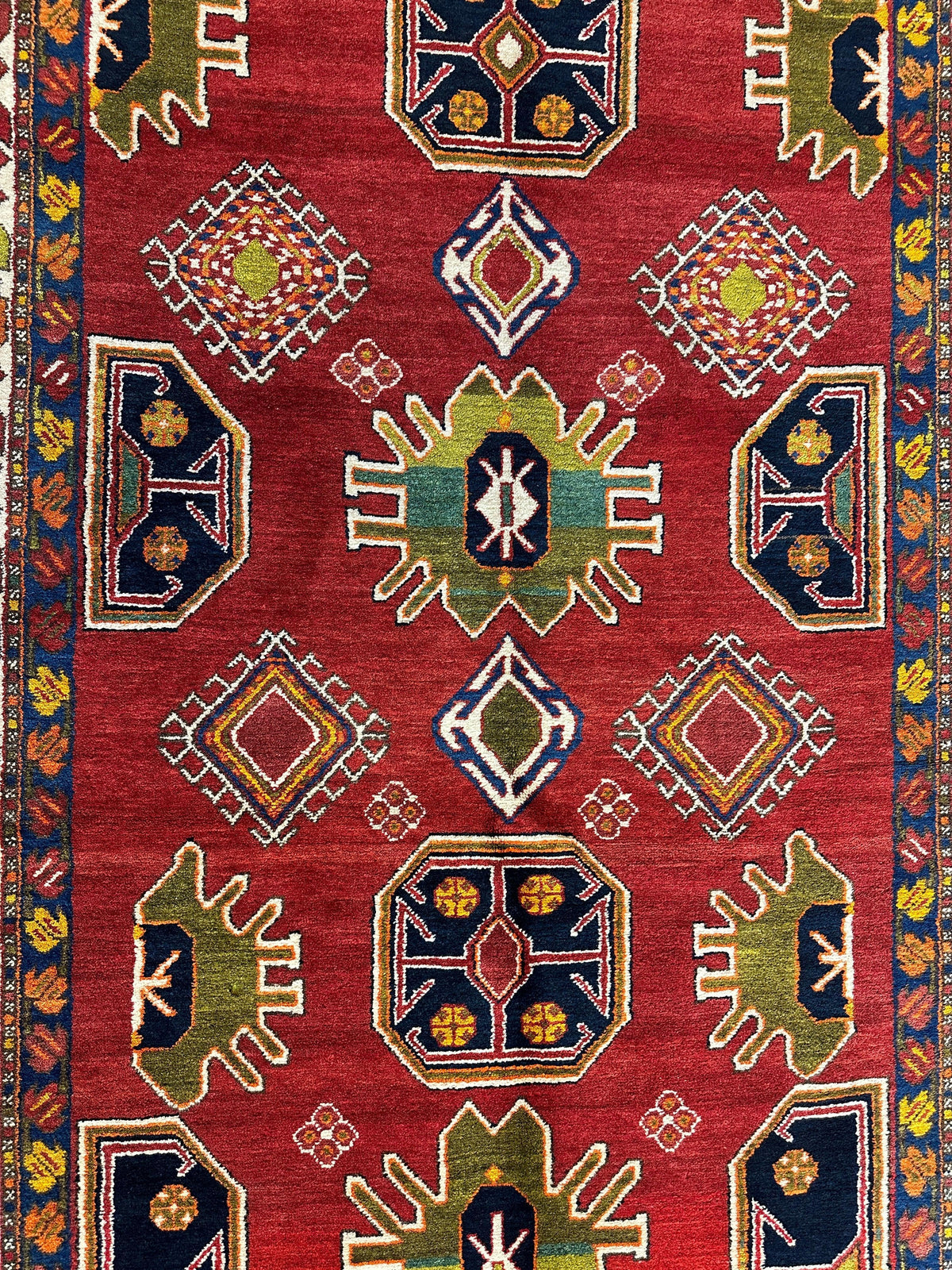 Vintage Persian Rug 5x11 | Red, Ivory & Navy | Hand-Knotted Wool - Rugistan, view 11