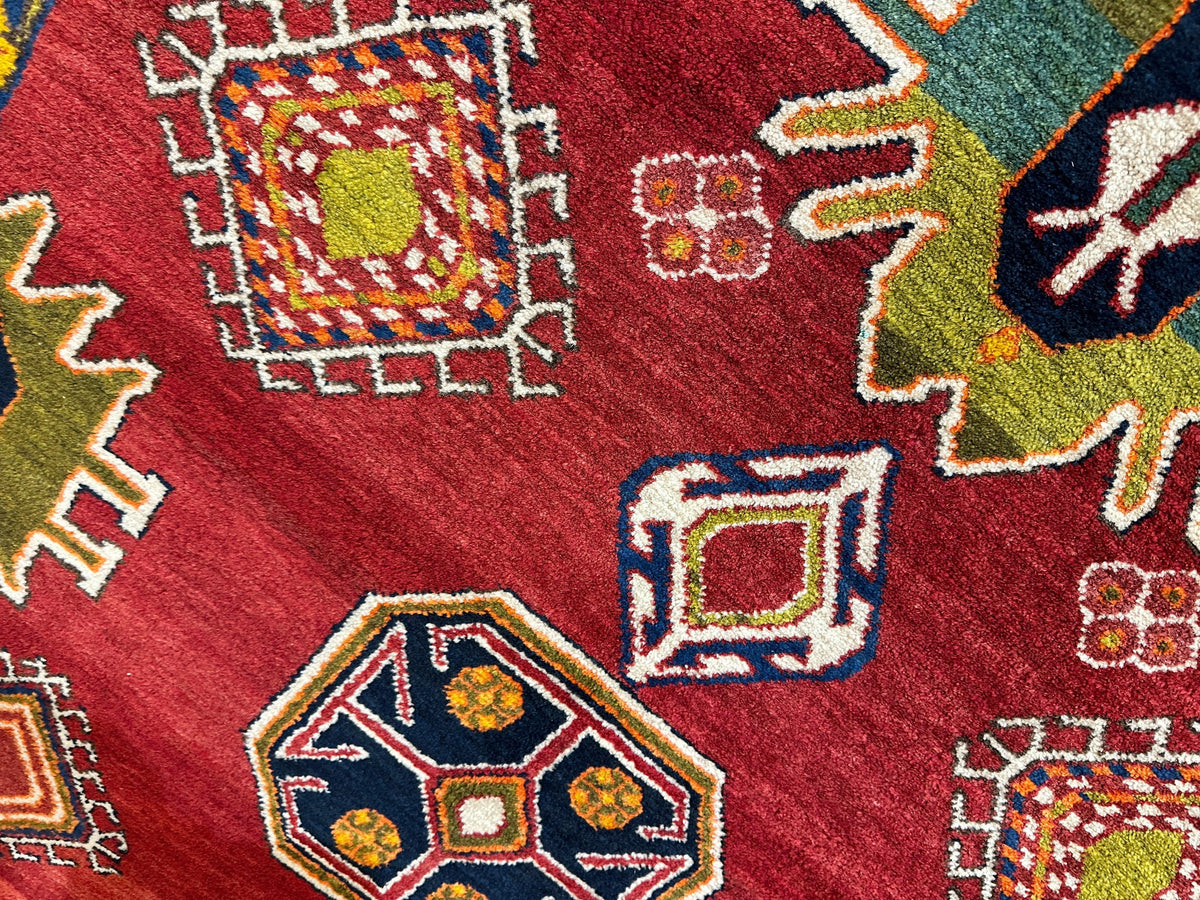 Vintage Persian Rug 5x11 | Red, Ivory & Navy | Hand-Knotted Wool - Rugistan, view 14