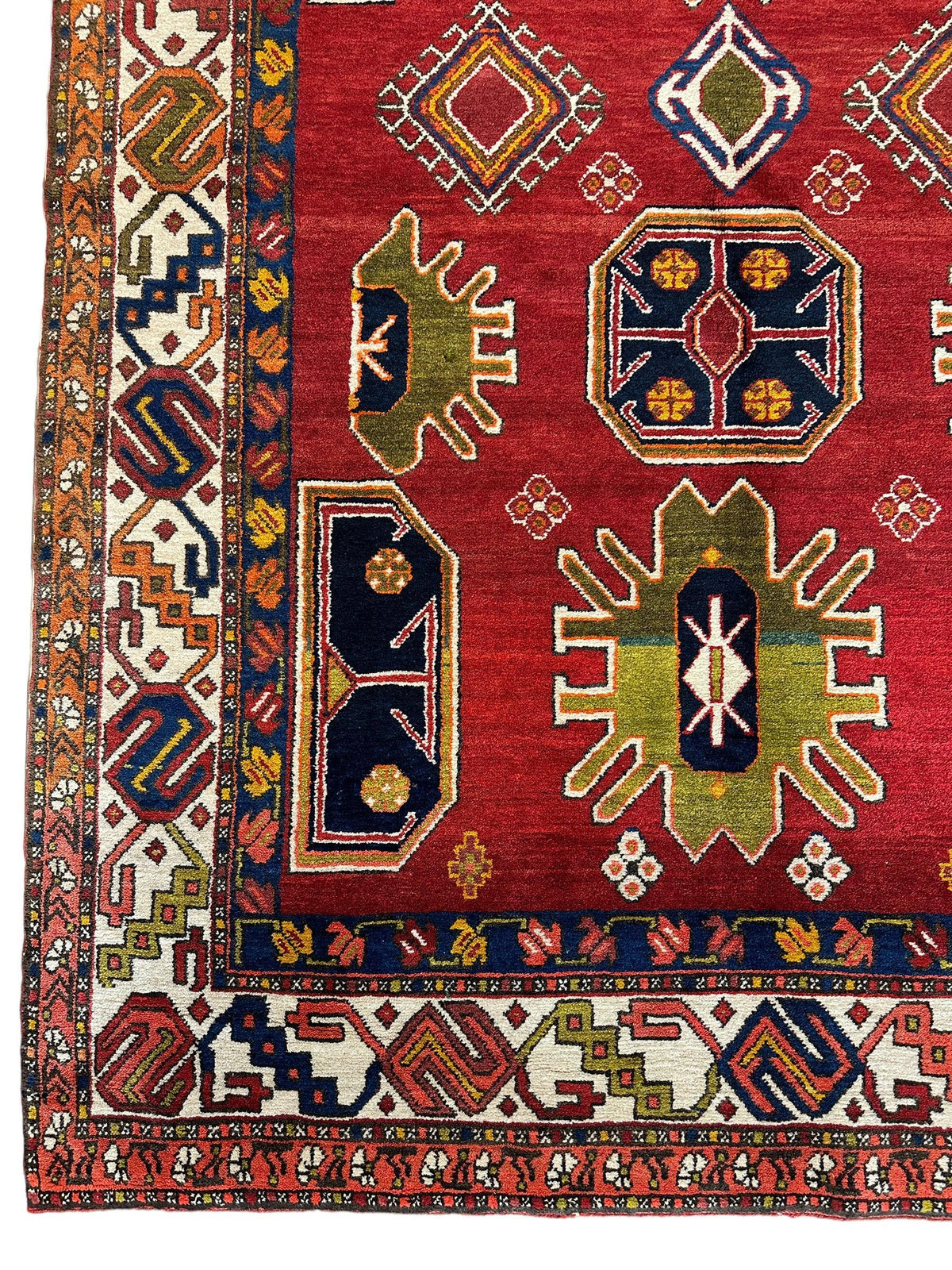 Vintage Persian Rug 5x11 | Red, Ivory & Navy | Hand-Knotted Wool - Rugistan, view 4