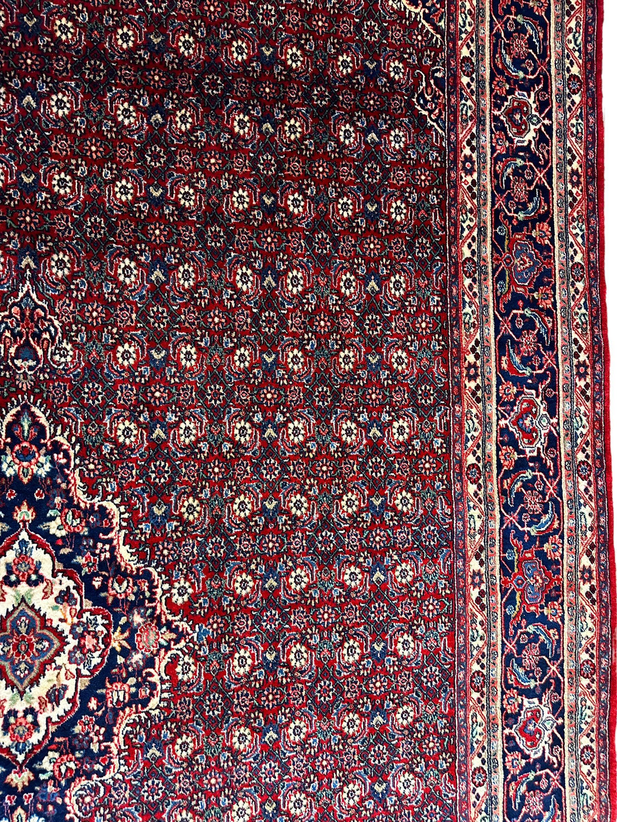 Vintage Persian Moud Rug 9x14 | Red, Navy & Ivory | Hand-Knotted Wool - Rugistan, view 11