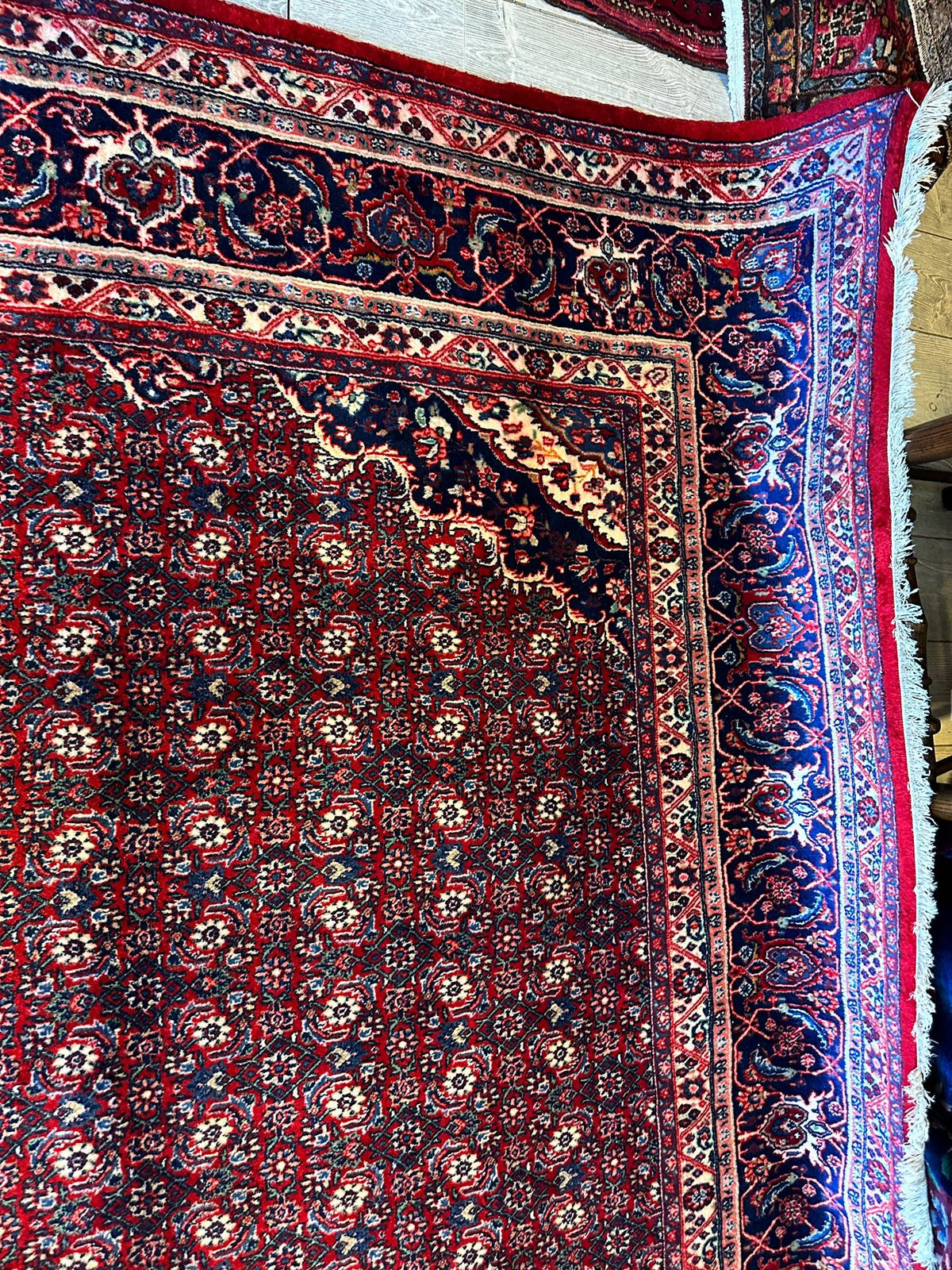 Vintage Persian Moud Rug 9x14 | Red, Navy & Ivory | Hand-Knotted Wool - Rugistan, view 14
